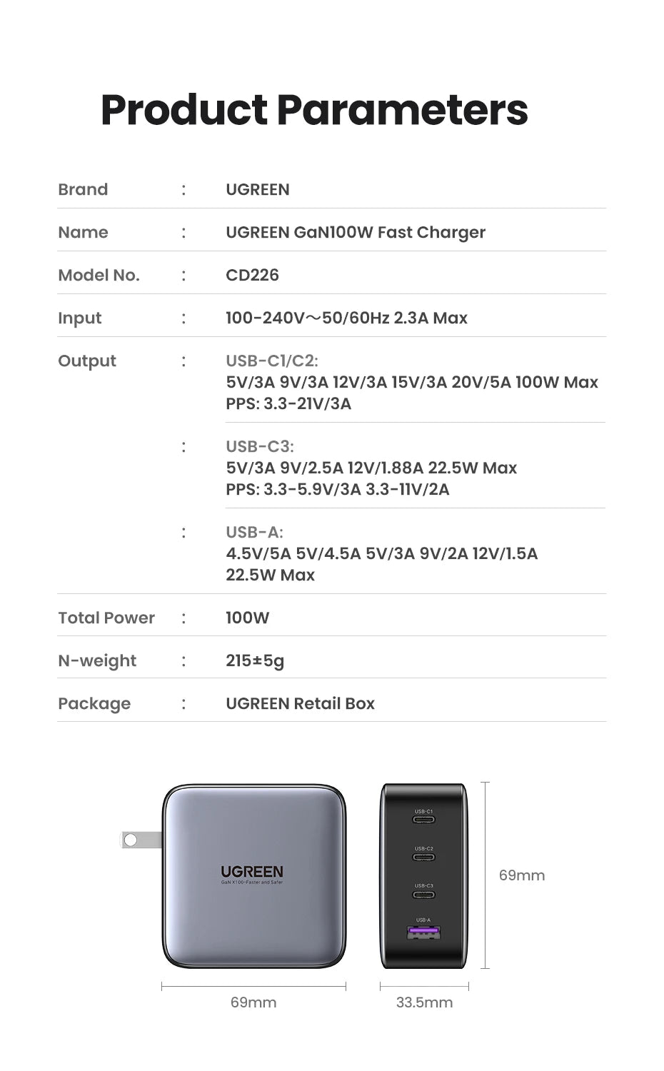 product-parameters-ugreen-tech-ready-pod-universal-plug-capsule-efficient-amperage