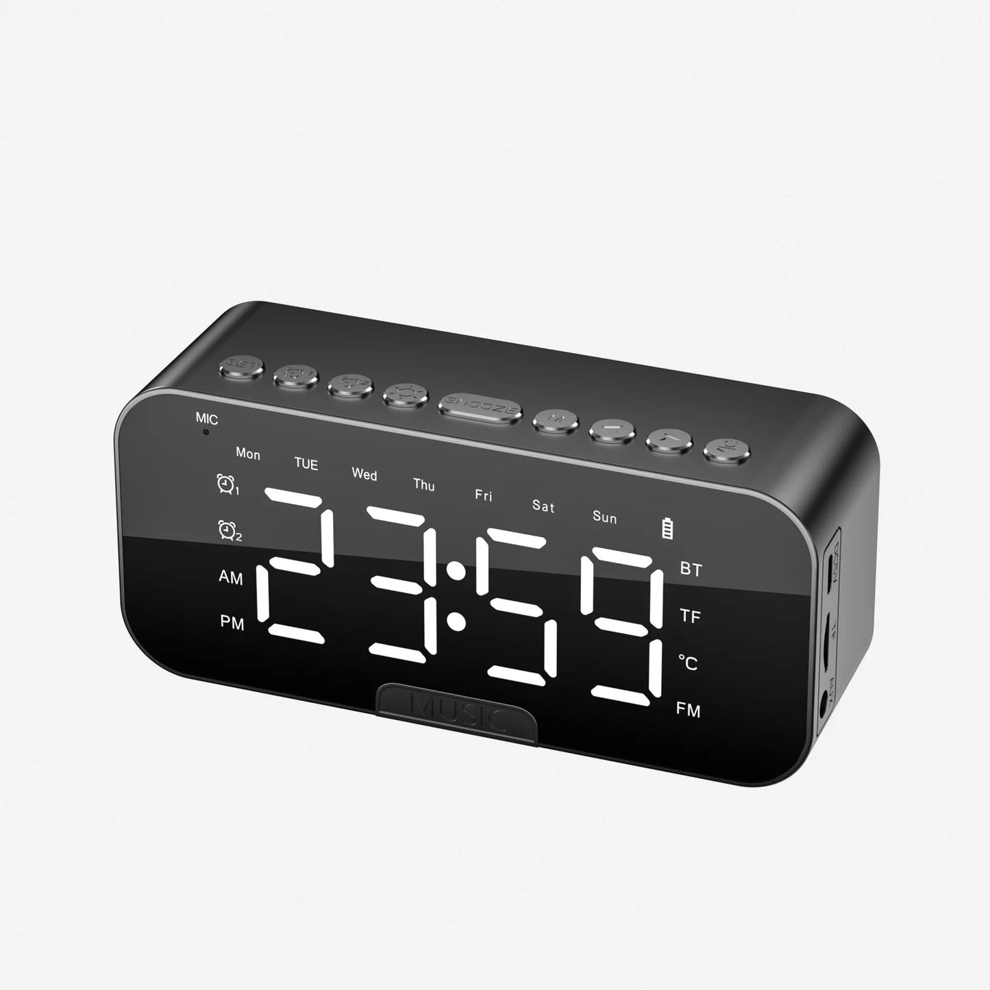 black-digital-fancy-clock-with-time-display-touch-control-USB-C-weekday-mode-matte-black-senior-friendly